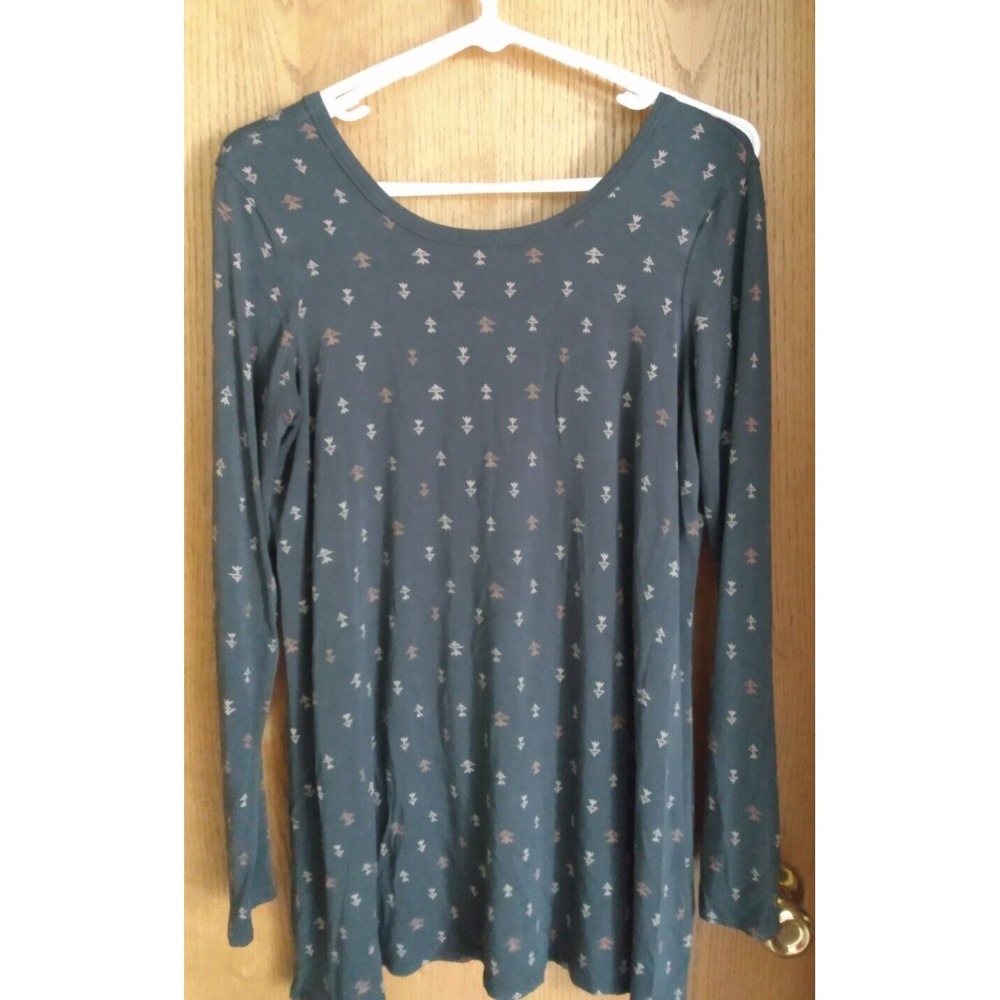 Billabong Tunic Shirt Top Women's Size Medium Black/brown print Boho Scoop back